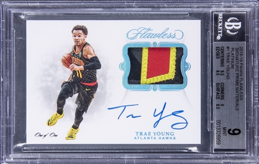 2018 Panini Flawless Signature Prime Materials Platinum #1 Trae Young Signed Rookie Patch Card (#1/1) - BGS MINT 9/BGS 10
